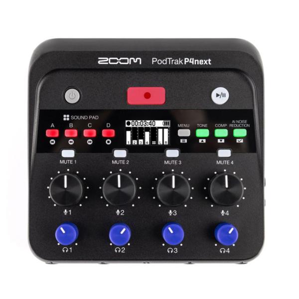 ZOOM ズーム PodTrak P4next ポッドキャストレコーダー  【プロフェッショナルなポッドキャスティングが、かつてないほど簡単に】 ４つのXLRマイク入力と４つのヘッドフォン出力を備え、４人分の会話を収録できるポッドキャスト用...