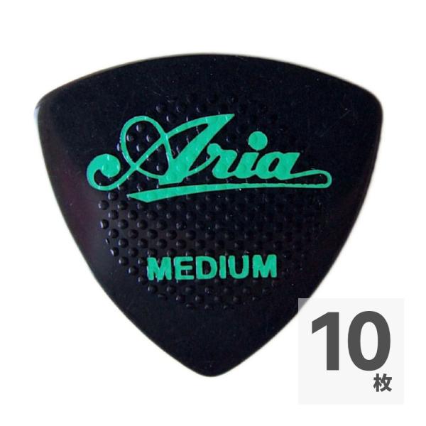 ギターピック 10枚 セット アリア MEDIUM RUBBER GRIP MEDIUM BK ARIA。両面にドットラバーの滑り止めが円形に施された、ラバーグリップピックです。
