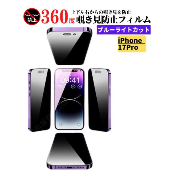 iPhone 17 Pro 360度 覗き見防止 ブルーライトカット 強化ガラス フィルム 保護フィルム ガラスフィルム