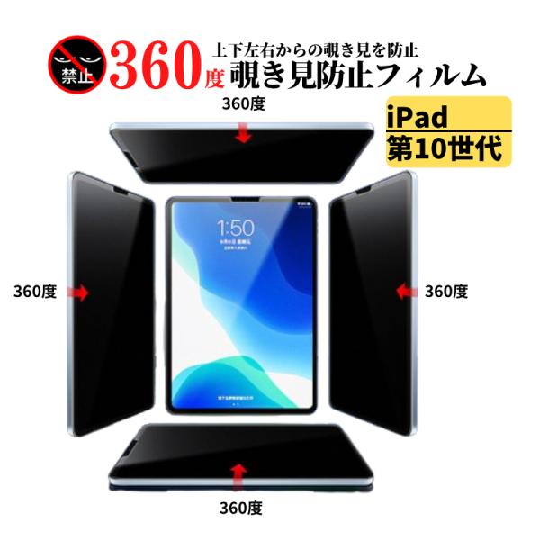 iPad 第10世代 (2022）360度 覗き見防止 強化ガラス フィルム ガラスフィルム 保護フィルム タブレット