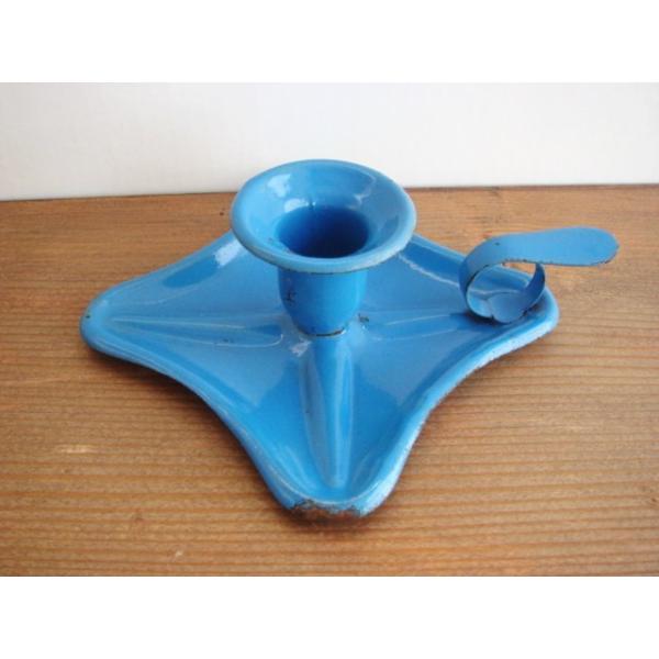 キャンドルホルダー ブルー フランス アンティーク 琺瑯 シャビー