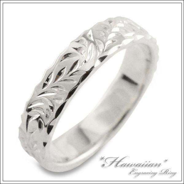 リング プラチナ メンズ ハワイアンジュエリー ハワイアン シンプル Pt900 ストレート ヒラウチ 葉っぱ 地金リング 彫金 手彫り 結婚指輪 プレゼント Winestyles Jp