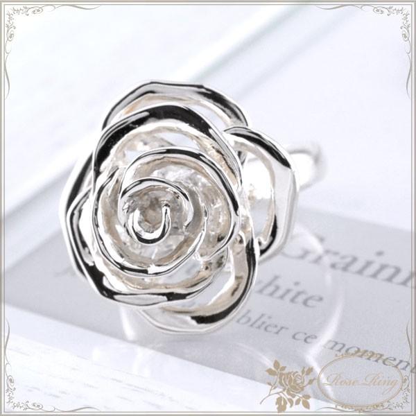 18金 リング バラ rose 薔薇 レディース 指輪 k18 18k ホワイト 