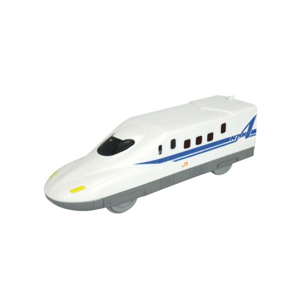 後ろに引いて離すだけ、レールなしでどこでも遊べる、プルバックの新幹線。商品サイズ:W65×D195×H50mm
