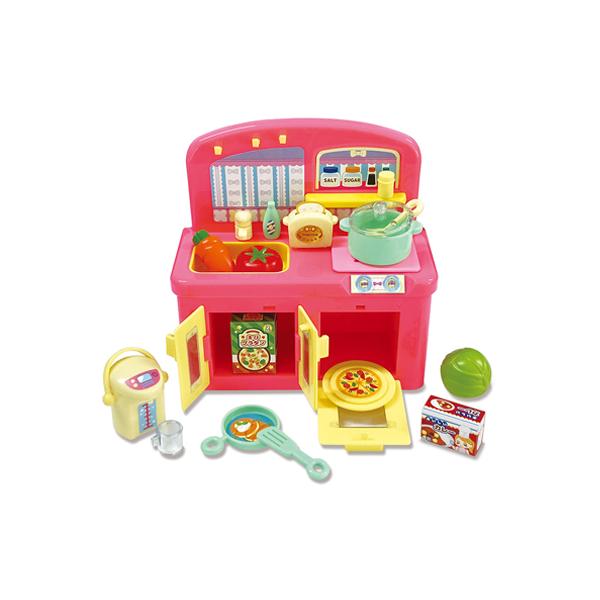 小物がいっぱい付いたままごとセットです。たのしくお料理。サイズ ： 270×194×75mm(高さ×幅×奥行き)