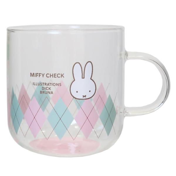 ミッフィー 食器 MIFFY CHECK シリーズ 耐熱ガラスマグ/ピンク ディックブルーナ 金正陶器