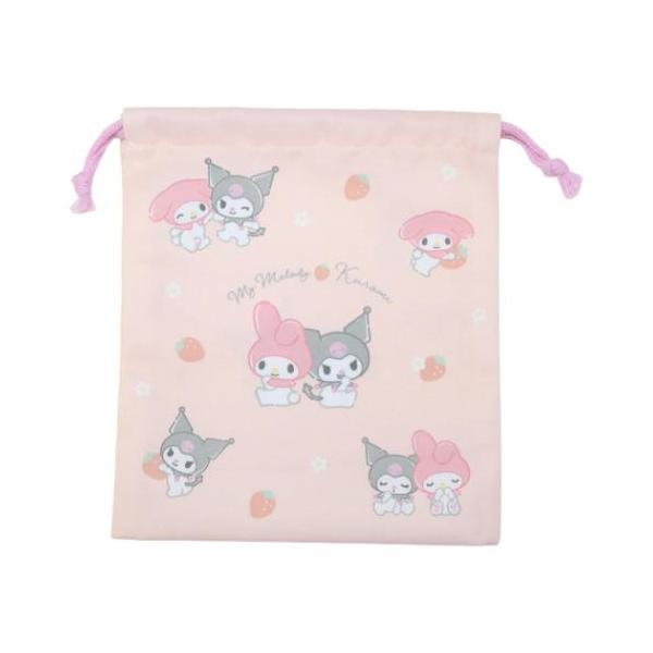 「巾着袋」 巾着袋 マイメロディ＆クロミ マチ付き巾着 きんちゃくポーチ サンリオ いちご 新学期準備 キャラクター サンリオキャラクターのかわいいランチ雑貨シリーズ 入学 新学期にぴったりのキュートなランチ雑貨シリーズこちらはかわいい[マ...