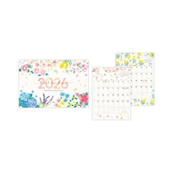 50%OFF】二つ折りカレンダー大 壁掛けカレンダー2026年 花とすごす季節