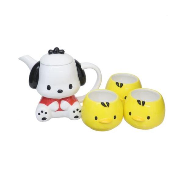 「ティーセット」 ポチャッコ グッズ ティーセット キャラクター 磁器製ティーポット＆ティーカップ3個セット サンリオ ギフトにもぴったりな可愛いティーポット＆カップセット 大人気サンリオキャラクターのテーブルウェアシリーズこちらはおしゃれ...