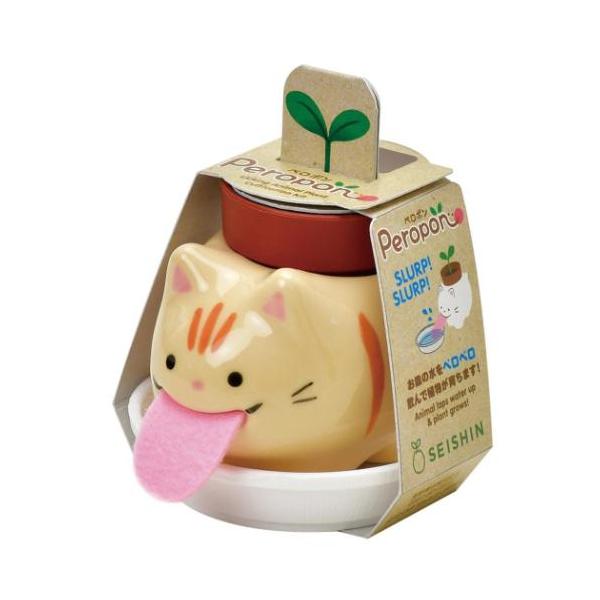 「インテリア雑貨その他」 栽培キット ぺロポンキャッツ 茶トラ ミント 聖新陶芸 ペロペロと舌からお水を吸い上げて植物が育ちます こちらはお部屋で手軽に栽培が楽しめる[Peropon ペロポン/animal&amp;cats/茶トラ/ミント...