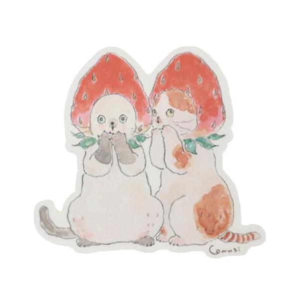 「ステッカーその他」 ダイカットシール トコロコムギ ステッカー 密密いちごにゃんこ SP-166 アクティブコーポレーション 手帳やノートを可愛くデコレーションしちゃおう ゆるくてちょっとあやしいどうぶつたちを描くイラストレーター[トコロ...