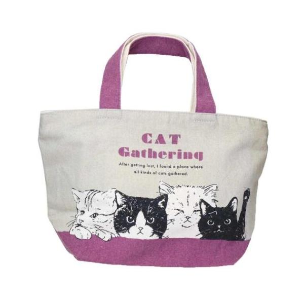 「ランチトート」 ランチバッグ ファスナー付きミニトートバッグ キャット集会 GY ねこ ミントイン お弁当箱と一緒にペットボトルも入る大きめサイズで使いやすい 毎日がもっと楽しくなるキュートなZAKKAシリーズこちらはシンプルキュートな[...