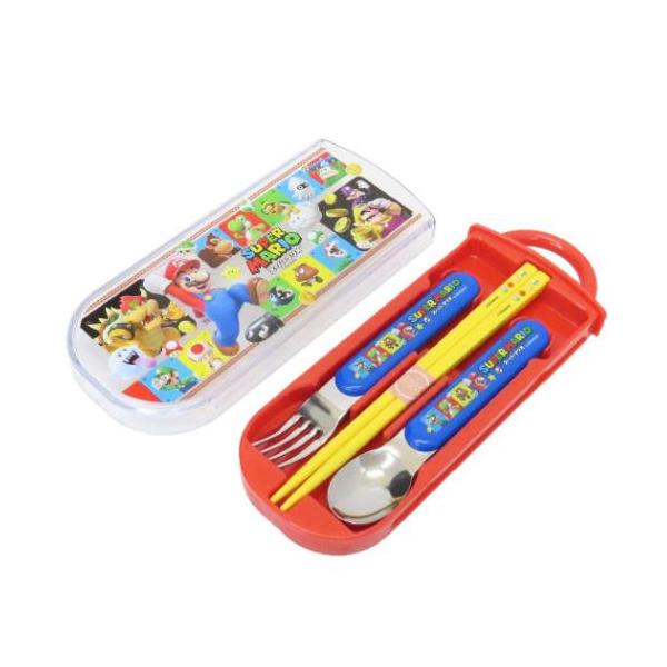 他サイト： スーパーマリオ グッズ お箸＆フォーク＆スプーンセット キャラクター 抗菌食洗対応スライドトリオセットの商品画像