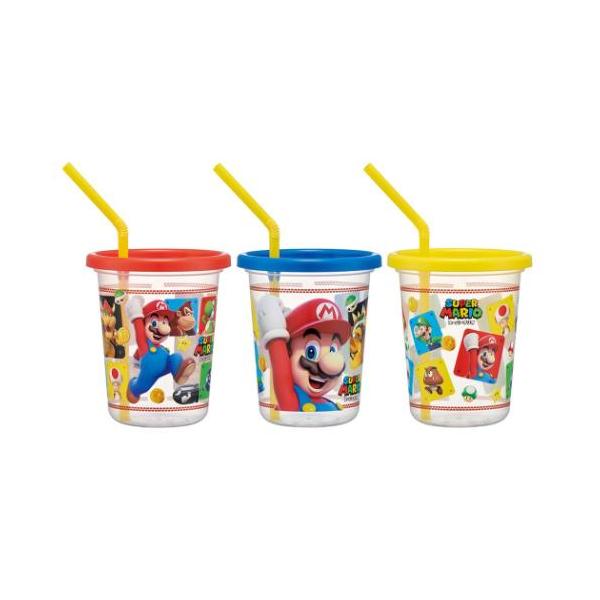 他サイト： スーパーマリオ キャラクター 蓋付きプラコップ ストロー付タンブラー3個セット 320mlの商品画像
