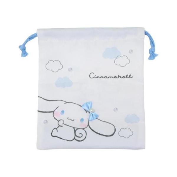「巾着袋」 シナモロール マチ付き巾着 きんちゃくポーチ 巾着袋 モノクロリボン サンリオ キャラクター サンリオキャラクターのかわいいランチ雑貨シリーズ 入学 新学期にぴったりのキュートなランチ雑貨シリーズこちらはかわいい[マチ付き巾着袋...