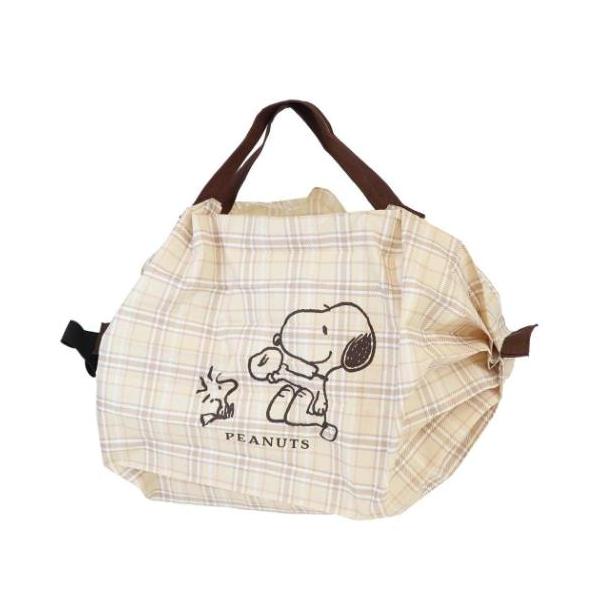 スヌーピー エコバッグ シュパットバッグ shupatto bag Sサイズ BE チェック ピーナッツ マリモクラフト