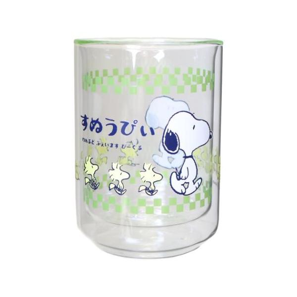 スヌーピー ガラスコップ ダブルウォールフリーカップL 整列 ピーナッツ マリモクラフト