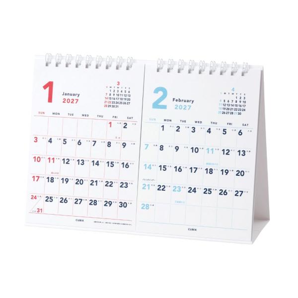 【完売につき再入荷予定】2027Calendar 卓上カレンダー2027年 ベーシック A5卓上2ヶ月カレンダー ホワイト 1月始まり 日本製 スケジュール 実用