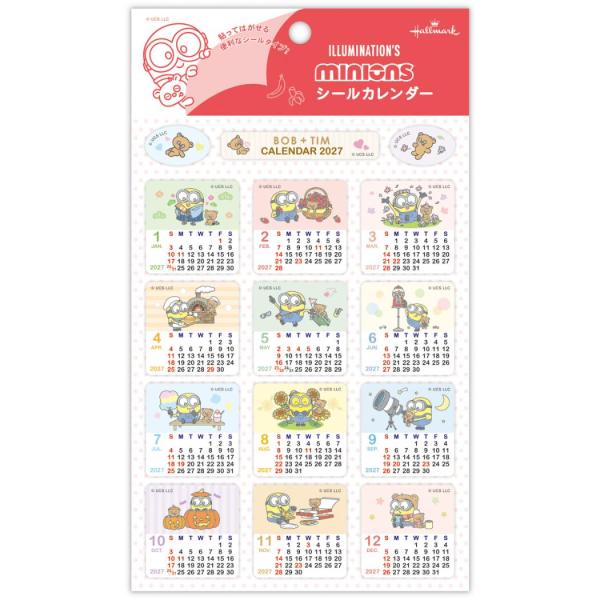 【予約】ミニオンズ 2027 Calendar シールカレンダー2027年 MNスクエア ボブ＆ティム カレンダーシール 令和9年暦 ユニバーサル