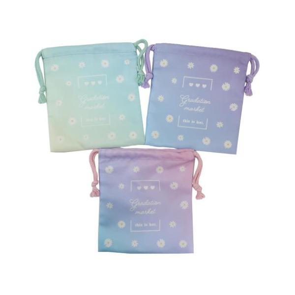 「巾着袋」 巾着袋 NL巾着３枚組 グラデデイジー 幼稚園や小学校でのコップ袋や旅行用のポーチとして大活躍 入学 新学期に大喜び間違いなし かわいい新入学雑貨シリーズこちらは小物を入れたりしておくのに便利な[きんちゃく袋3枚セット]キッズ用...