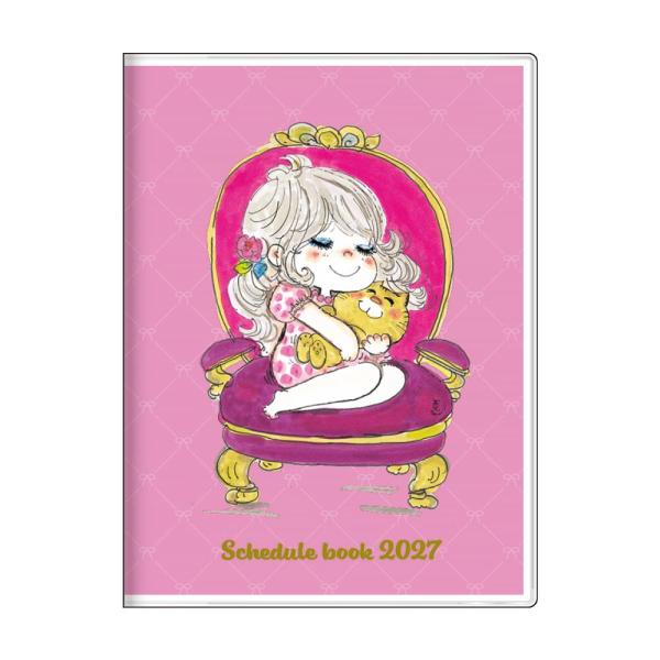 水森亜土 2027年月間ダイアリー A6マンスリー手帳2027 ピンク スケジュール帳 キャラクター 令和9年手帖 サンスター文具