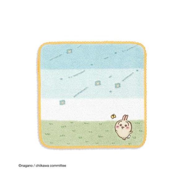 「ハンドタオル」 ちいかわ 無撚糸スチームシャーリングタオルハンカチ ミニタオル そよかぜ オレンジ うさぎ 空の色がグラデーションになっており綺麗に表現されています イラストレーター ナガノが描くSNS発の漫画「ちいかわ」より、タオルコレ...