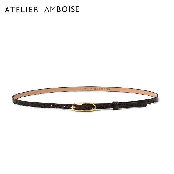ATELIER AMBOISE【アトリエ アンボワーズ】型押し細レザーベルト DA2726 TEJUS T.MORO ダークブラウン