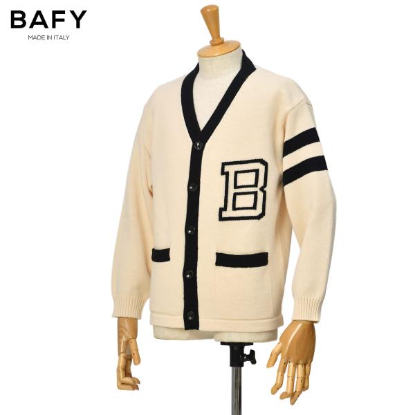 BAFY【バフィー】別注レタードカーディガン 7G 3717 45391 ウール アイボリーブラック