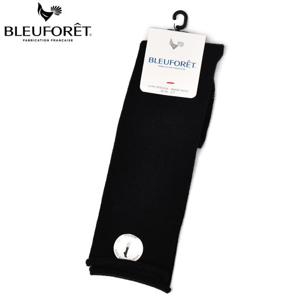 BLEU FORET【ブルー・フォレ】ロールトップウールコットン ハイソックス 6970 SOLID FINE WOOL KNEE-HIGHS 9911000322 097 black ウール コットン ブラック