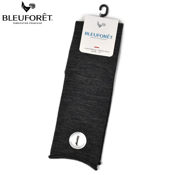 BLEU FORET【ブルー・フォレ】ロールトップウールコットン ハイソックス 6970 SOLID FINE WOOL KNEE-HIGHS 9911000322 096 d gray ウール コットン ダークグレー