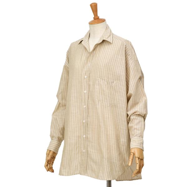 美品＊フランク&アイリーン ゆったりXS 綿麻 ストライプシャツ EILEEN cinqessentiel_frank03011bei