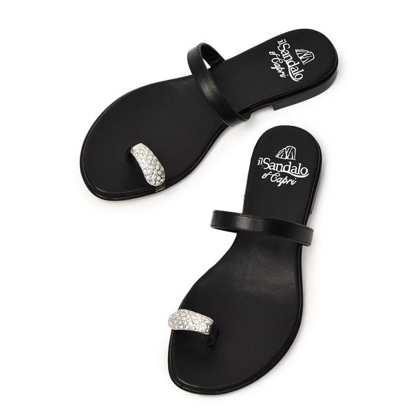 【決算大感謝SALE】【size34,36】il Sandalo【イル サンダロ】サムループサンダル 170107 silver/ crystal LEATHER CALF BLACK ブラック