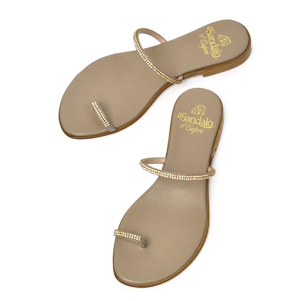【決算大感謝SALE】【size36,37】il Sandalo【イル サンダロ】サムループサンダル 872 CRYSTAL GOLD CALF LEATHER TORTORA グレージュ