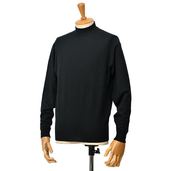 JOHN SMEDLEY 現行 モックネック ニット セーター 英国製 ブラック JOHN SMEDLEY 現行 モックネック ニット セーター 英国製 ブラック