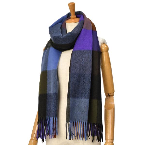 新品 Joshua Ellis CPG52296 パープルカシミヤ 大判ストール カシミヤストール プライマリーブラックウォッチ（パープル）70