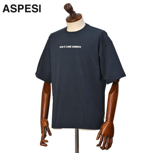ASPESI【アスペジ】プリントTシャツ T-SHIRT NON COME AYL0 A335 01098 コットン ネイビー