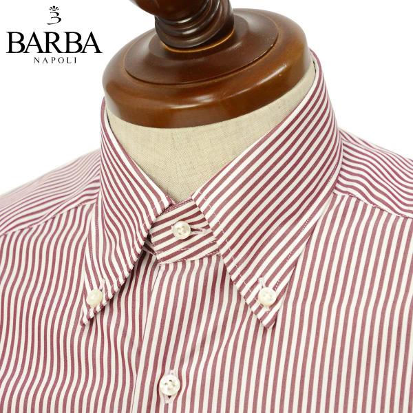 BARBA【バルバ】ボタンダウンシャツ BRK PZ0149U コットン ロンドンストライプ レッド×ホワイト