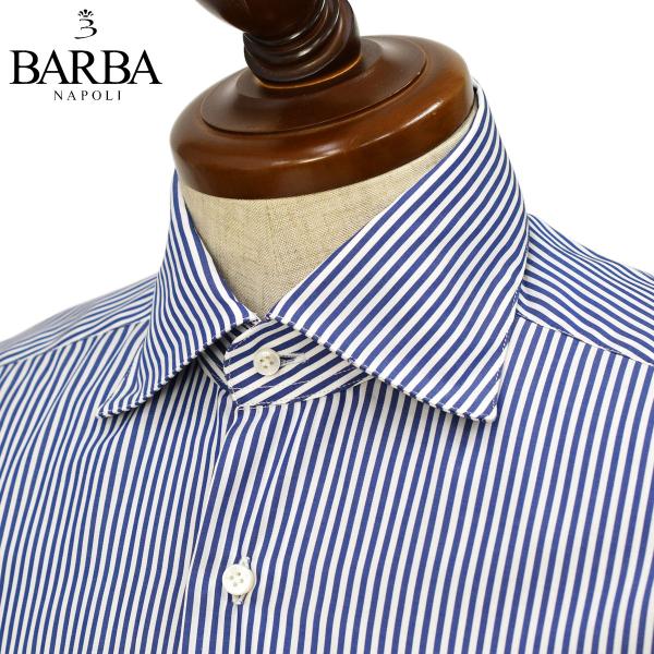 BARBA【バルバ】セミワイドカラーシャツ DENDY 44055 3 コットン ツイル ロンドンストライプ ネイビー×ホワイト