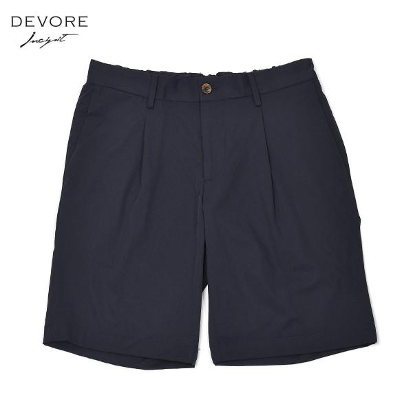 【FINAL SALE】DEVORE Incipit【デヴォレ インチピット】ワンプリーツ イージーショートパンツ D155C 1000 325ナイロン ストレッチ ネイビー