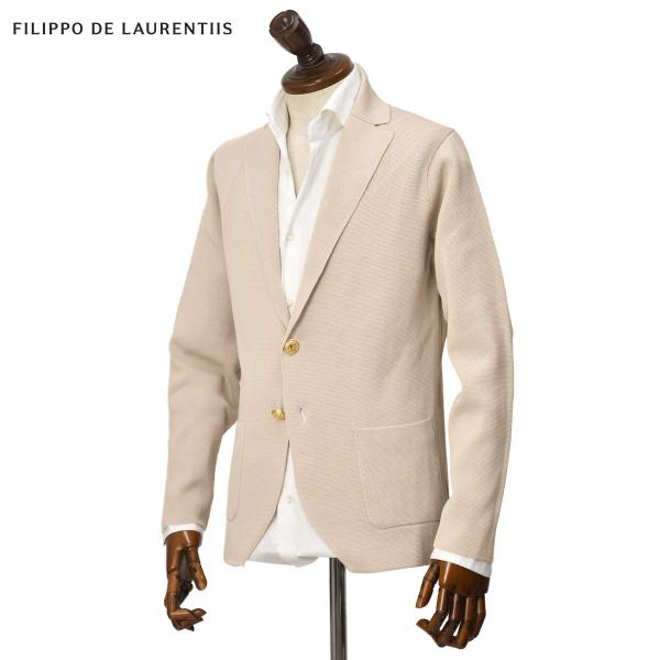【FINAL SALE】FILIPPO DE LAURENTIIS【フィリッポ デ ローレンティス】ニットジャケット RJMLMPT10 CR12M クレープコットン ミラノリブ 12G ベージュ