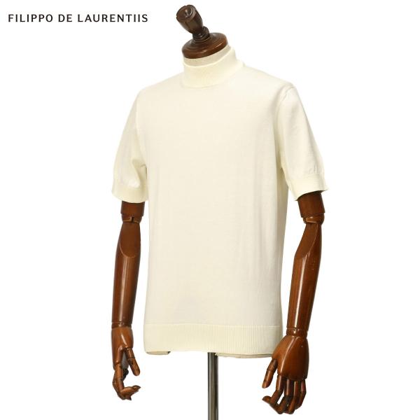 【FINAL SALE】FILIPPO DE LAURENTIIS【フィリッポ デ ローレンティス】半袖モックネックニット LU1MC41 SU12R 20 ギザコットン 12G オフホワイト