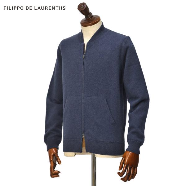 FILIPPO DE LAURENTIIS【フィリッポ デ ローレンティス】ニットブルゾン BZ1ML3AT26 WC12F 12G ウール カシミヤ ブルー