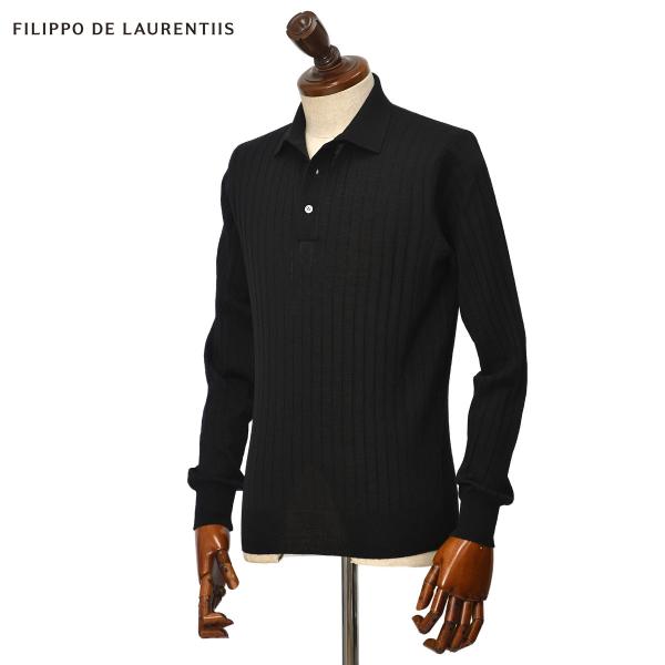 FILIPPO DE LAURENTIIS【フィリッポ デ ローレンティス】ハリヌキニットポロ PL1ML15 RM16C 990 ロイヤルメリノ ウール 16G ブラック