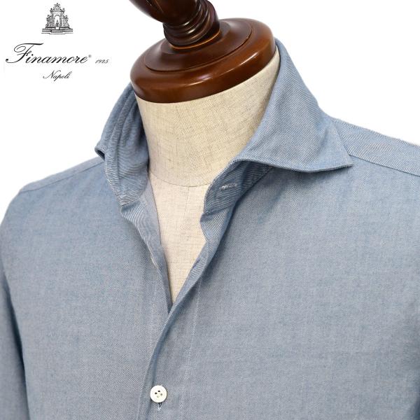 Finamore【フィナモレ】シャツ PIERO BALI A5061 10 コットン フランネル ツイル ブルー