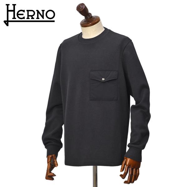 HERNO【ヘルノ】ポケット付きスウェット JG00041UR 52107 9200 コットン ポリエステル ネイビー