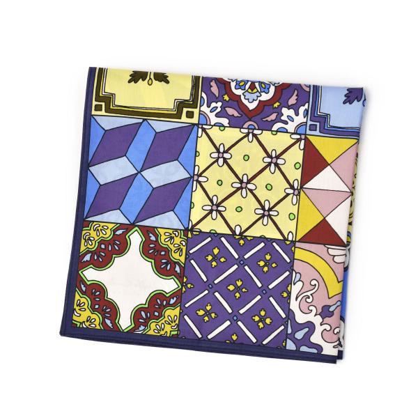 Dieffe Kinloch【ディエッフェ・キンロック】プリントハンカチ Napoli decor コットン パープル×ネイビー