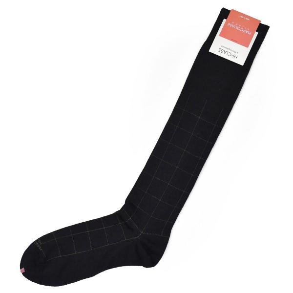 MARCOLIANI【マルコリアーニ】ロングホーズ HI-CLASS Windowpane 4393L 007 BLACK モダール ナイロン カシミヤ ウィンドウペーン ブラック