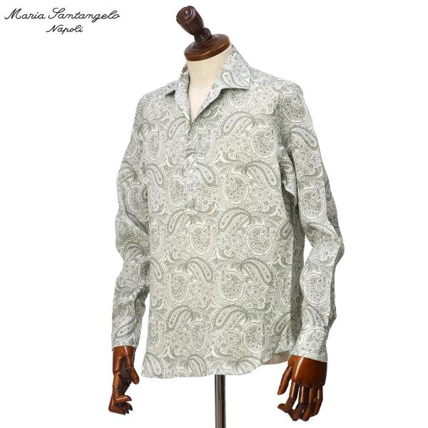 【FINAL SALE】Maria Santangelo【マリアサンタンジェロ】プルオーバーシャツ NAME 24851 VAR35 リネン ペイズリープリント グリーンフォッグ