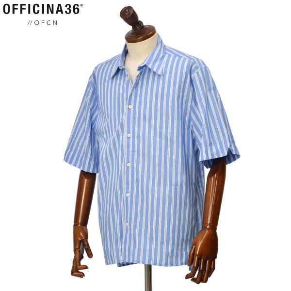 【FINAL SALE】OFFICINA 36【オフィチーナ トレンタセイ】半袖シャツ 3417 NUSCO AZZURRO コットン ストライプ ブルー