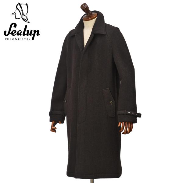 SEALUP【シーラップ】ステンカラーコート 2498 7776 28 ウール ナイロン ヘリンボーン ブラウン
